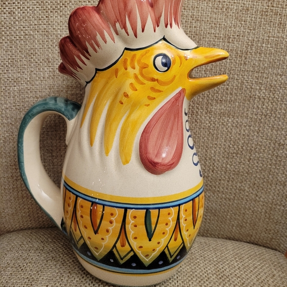Vintage Delruta Hand Painted "Good Luck" Rooster Water Pitcher - Picture 2 of 6